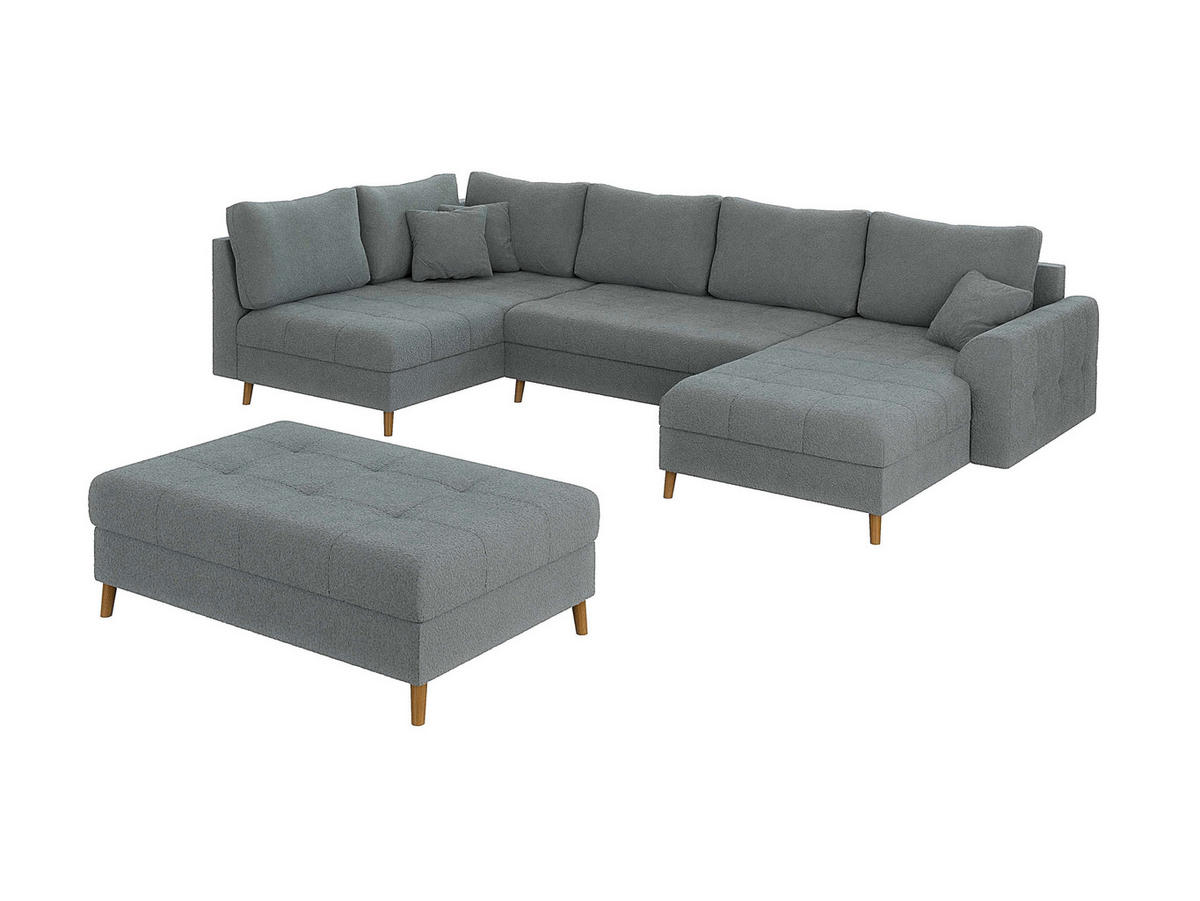 WOHNLANDSCHAFT inkl. Hocker Henrik Grau Boucle - Braun/Grau, Holz/Textil (310/81/161cm) - S-Style Möbel