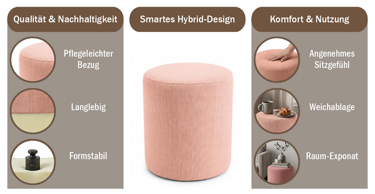 HOCKER M22 Flamingo 41/45/41 cm rund - Altrosa, Holzwerkstoff (41/45/41cm) - Livojo