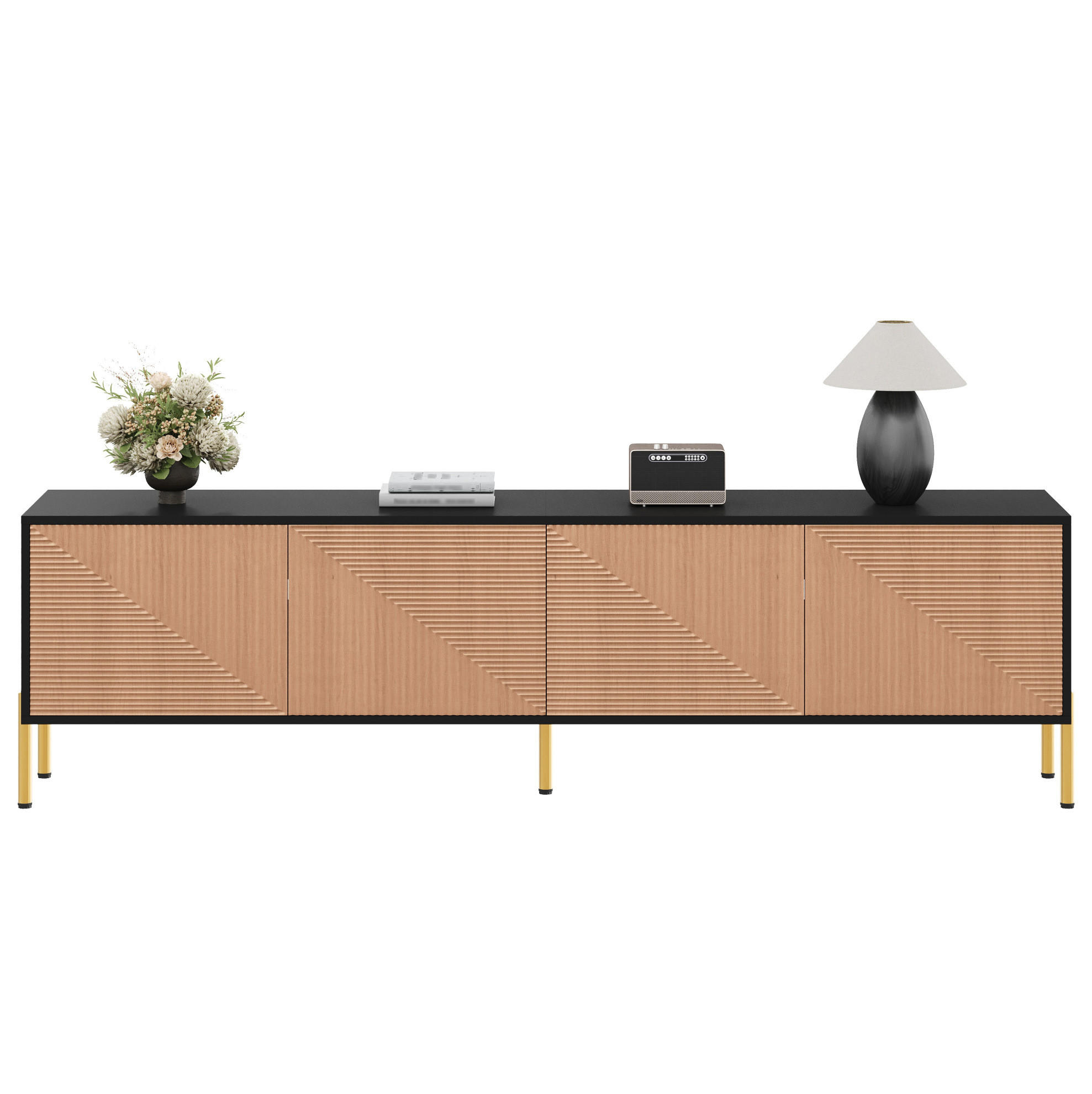TV-SCHRANK mit 4 Türen 179 x 35 x 53,5 cm Schwarz/Natur - Schwarz, Holzwerkstoff (35/53.5/179cm) - Beauniv