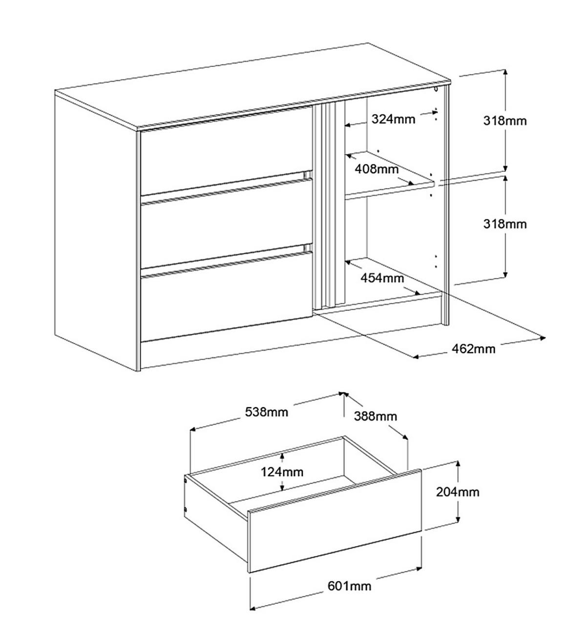 KOMMODE Eiche japanisch 110 cm, Sideboard mit 3 Schubladen - Eichefarben, Holzwerkstoff (110/77/50cm) - Parisot Meuble