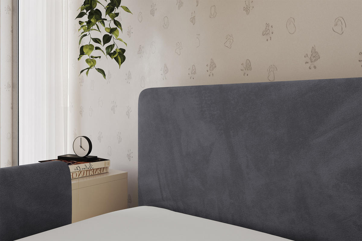 EINZELLBETT Jugendbett mit Bettkasten, Rechts - NORY 100x200 Dunkelgrau - Titanfarben, Holzwerkstoff/Textil (100/200cm) - ALTDECOR