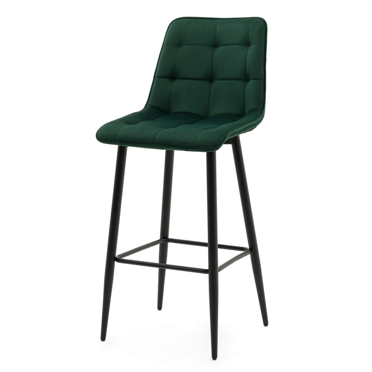 BARHOCKER CHIC gespolsterter mit Steppung - grün - Samt Velours - Schwarz/Grün, Textil/Metall (46/109/56cm) - NEW HOME