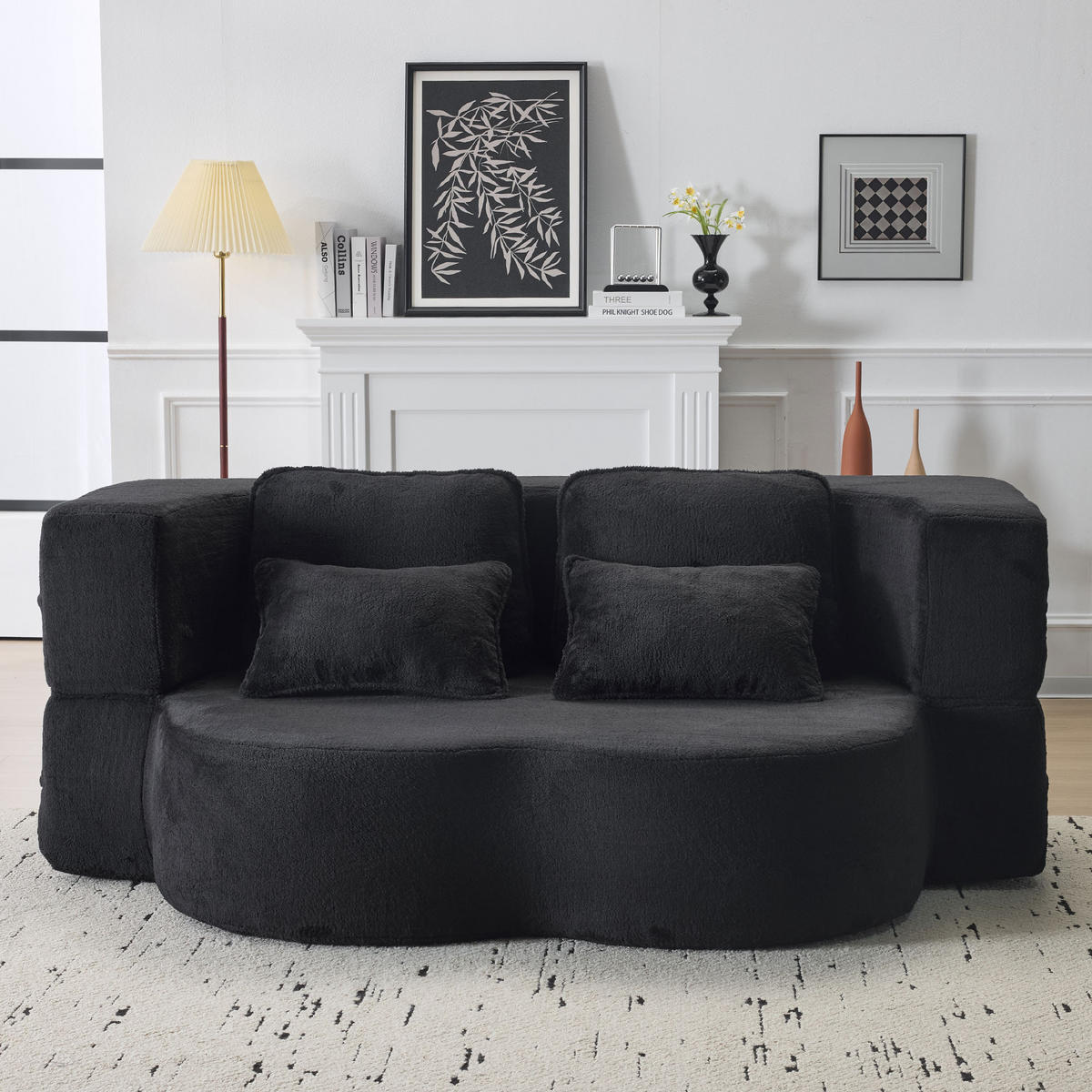 2-SITZER SCHLAFSOFA Flanell Schwarz mit 4 Kissen - Schwarz, Textil (198/76/120cm) - WISHDOR