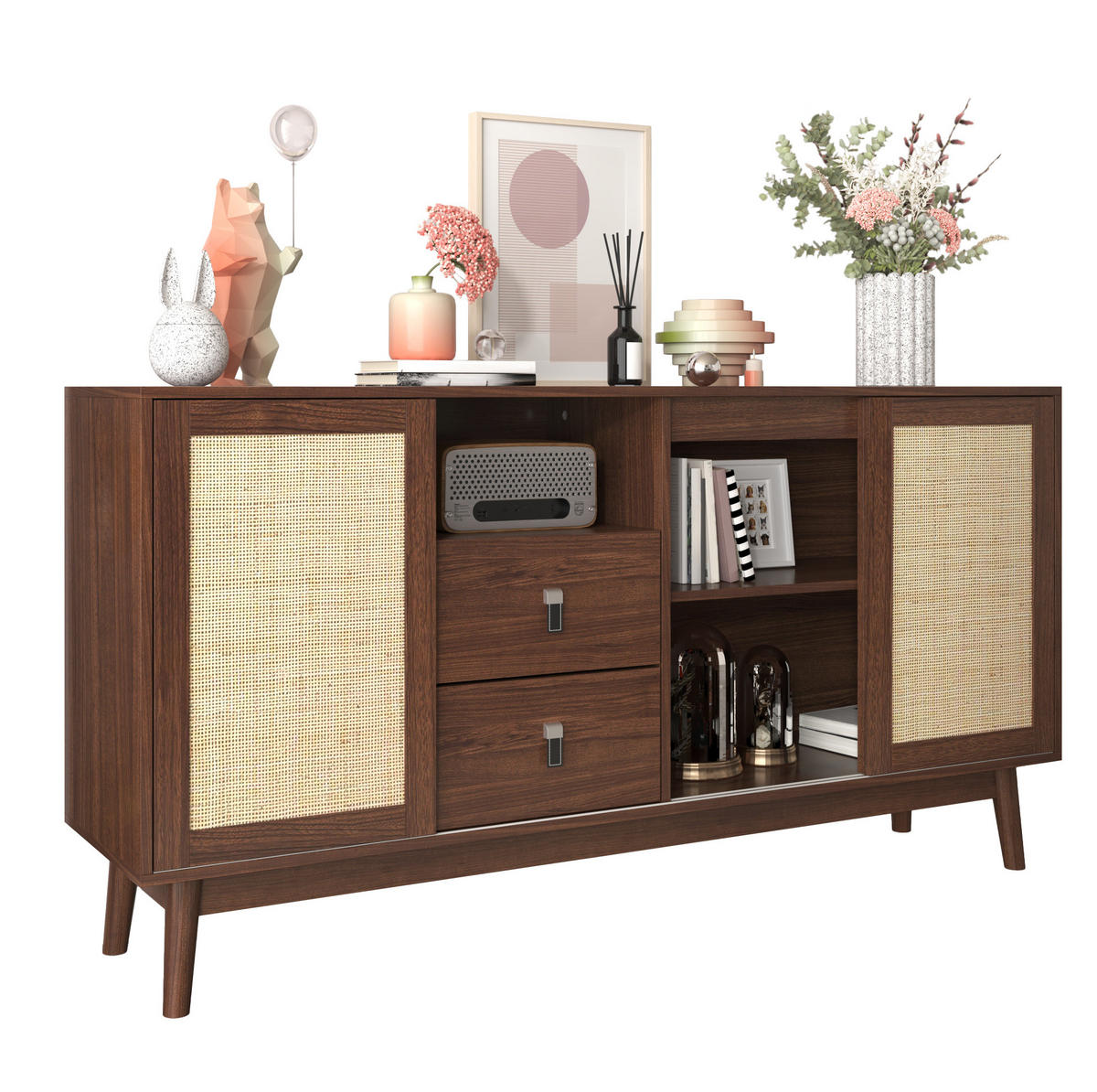 SIDEBOARD 155/38/80 cm Dunkles Holz aus MDF und Spanplatte mit Schiebetüren - Nussbaumfarben, Holzwerkstoff (38/80/155cm) - OKMYHOME