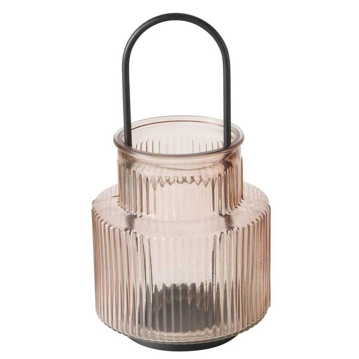 GLASLATERNE aus geriffeltem Glas Riffa 12,9/12,9/25,5 cm - Rosa, Glas (12.9/25.5/12.9cm) - Boltze Home