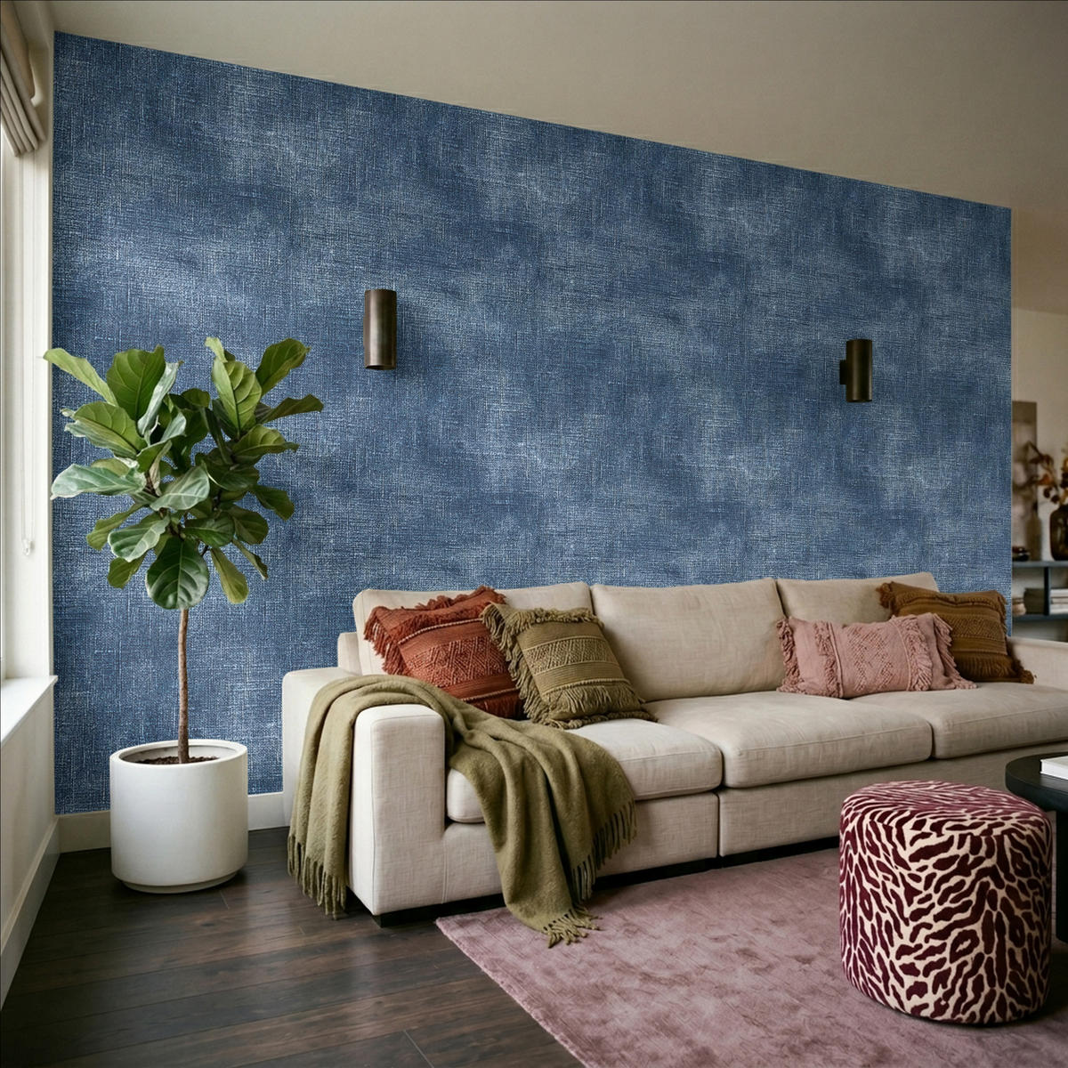 TAPETE - Leinen - Textur - Muster - Denim - Rustikal - 350x200 cm - Blau, Papier (350/200cm) - OnlyWow