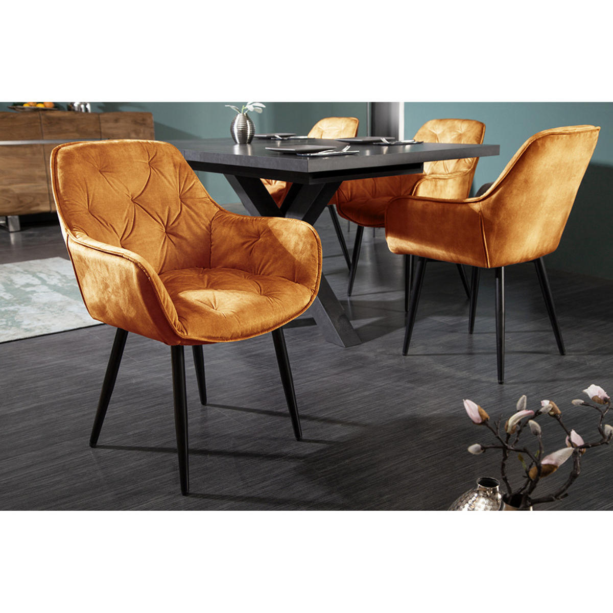 STUHL MILANO Samt Senfgelb, Schwarze - Gelb, Textil (59/84/62cm) - riess-ambiente