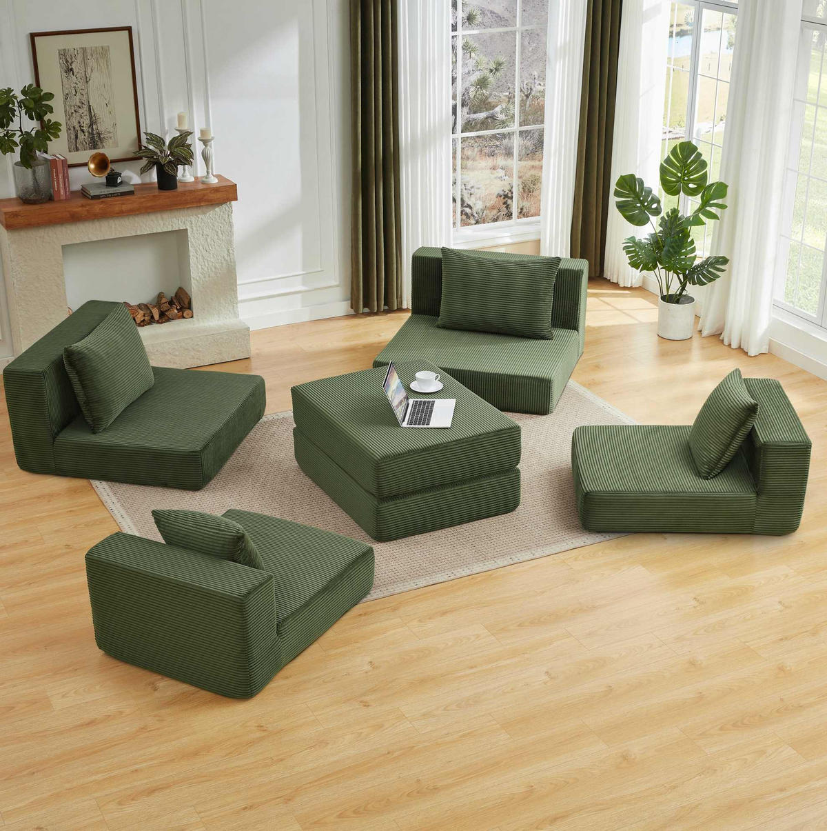 SOFA modulares Design Cord Grün - Grün, Kunststoff (96/259.5cm) - Meubliv