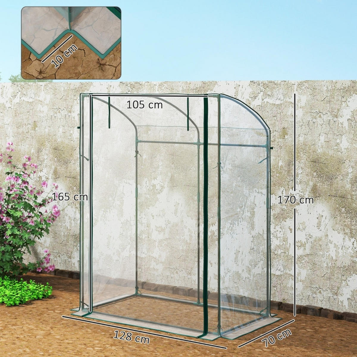 GEWÄCHSHAUS aus Kunststoff 128x70x170 cm Transparent mit Reißverschlusstür - Transparent, Kunststoff (70/170/128cm) - Modfu