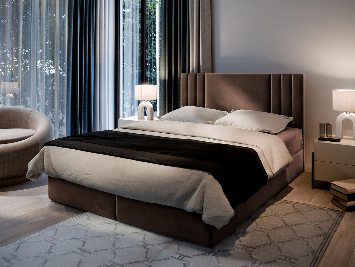 BOXBETT BRES 180x200 cm mit Matratze und Topper - Braun - Braun, Holz (180/200cm) - MASSENO