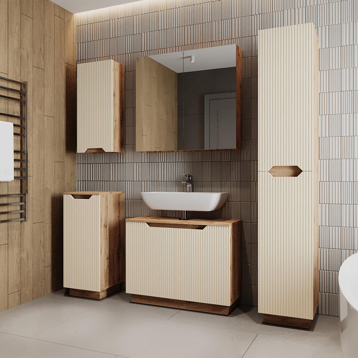 KOUPELNOVÝ NÁBYTEK Lotta Dubový/kašmírový pruhovaný - kašmírová, kompozitní dřevo (79.6/62.1/32cm) - Vicco