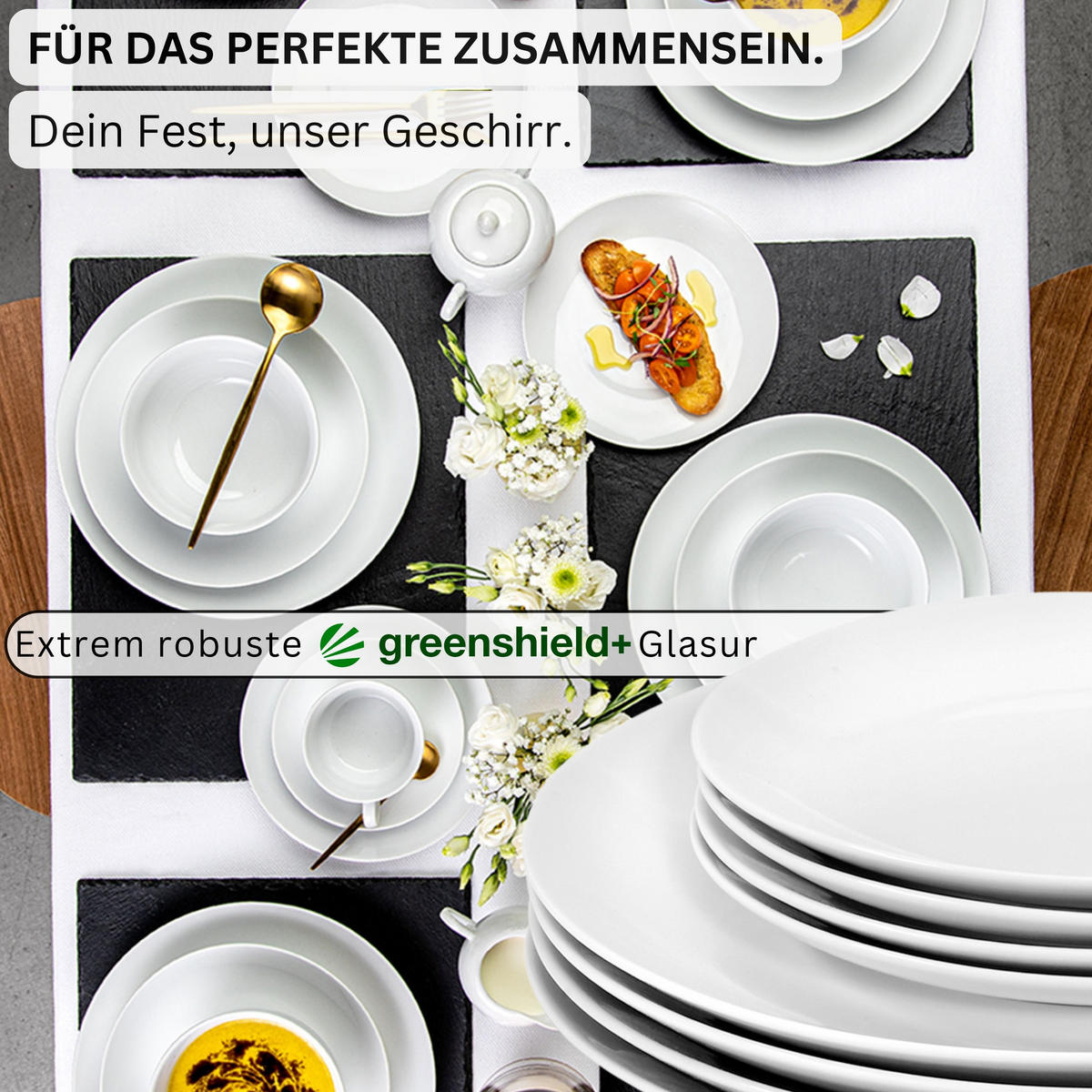 TAFELSERVICE NEW PORT - 18 teilig aus Porzellan - Weiß, Keramik (33/33/34cm) - Sänger