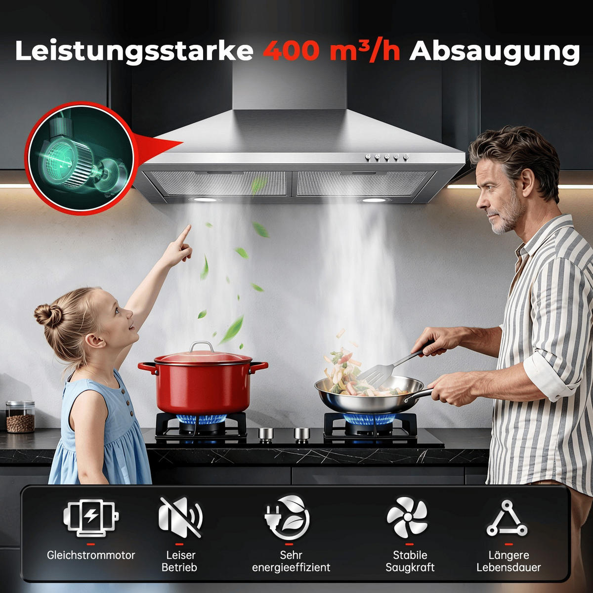 DUNSTABZUGSHAUBE Edelstahl mit Aktivkohlefilter, Filter - Silberfarben, Metall (25.22/56.71/65.81cm) - Korfee