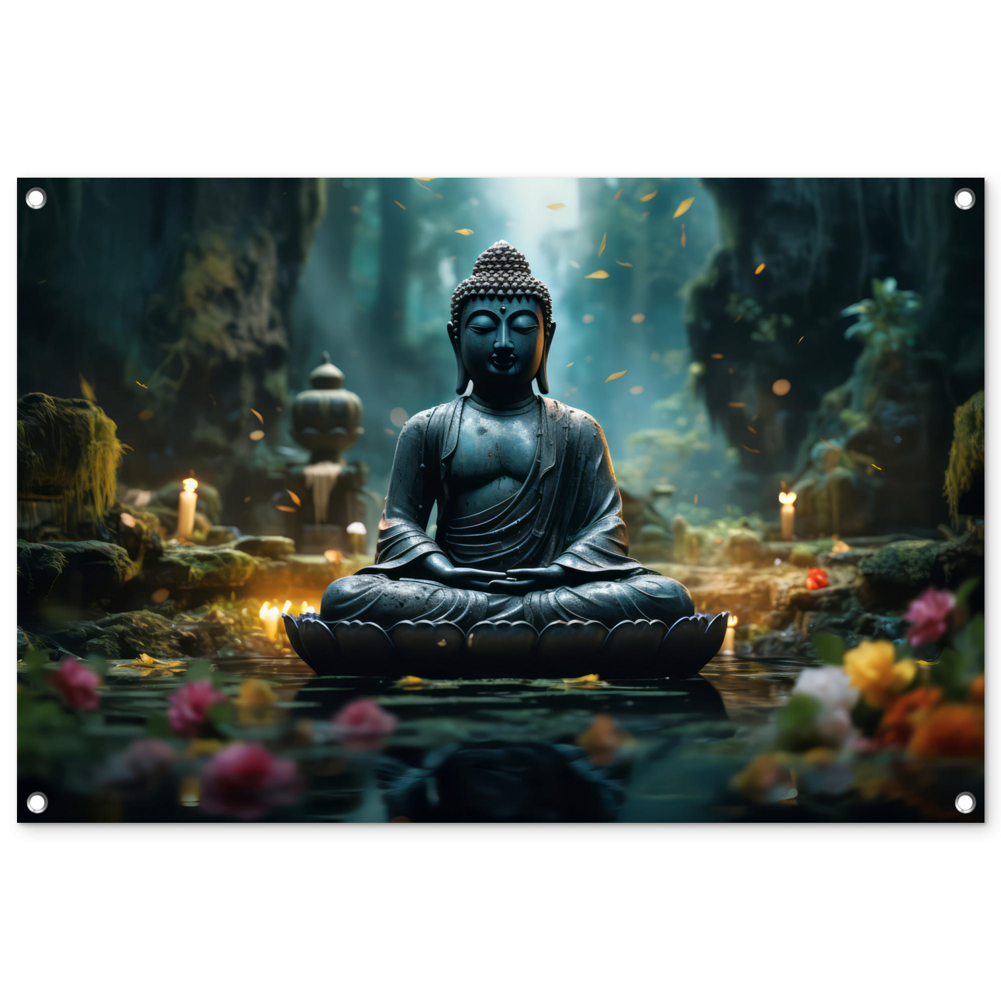 GARTENPOSTER Buddha - Statue - Buddha - Zen - Kunst - Buddha 90x60 cm - Dunkelgrau, Kunststoff (90/60/0.2cm) - OnlyWow