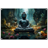 ZAHRADNÍ PLAKÁT Buddha - Socha - Buddha - Zen - Umění - Buddha 90x60 cm - tmavě šedá, plast (90/60/0.2cm) - OnlyWow