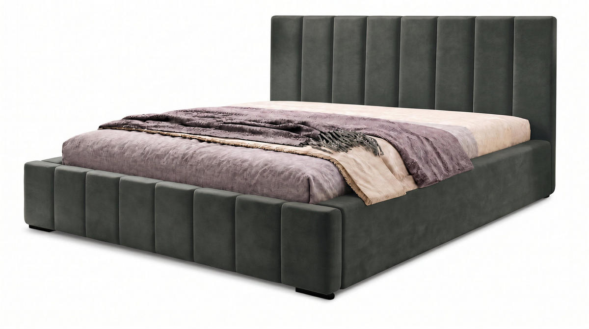 MARPUR Polsterbett NERO 180x200 cm mit Bettkasten und Lattenrost, Grau - Chromfarben/Grau, Holz/Holzwerkstoff (180/200cm) - Marpur