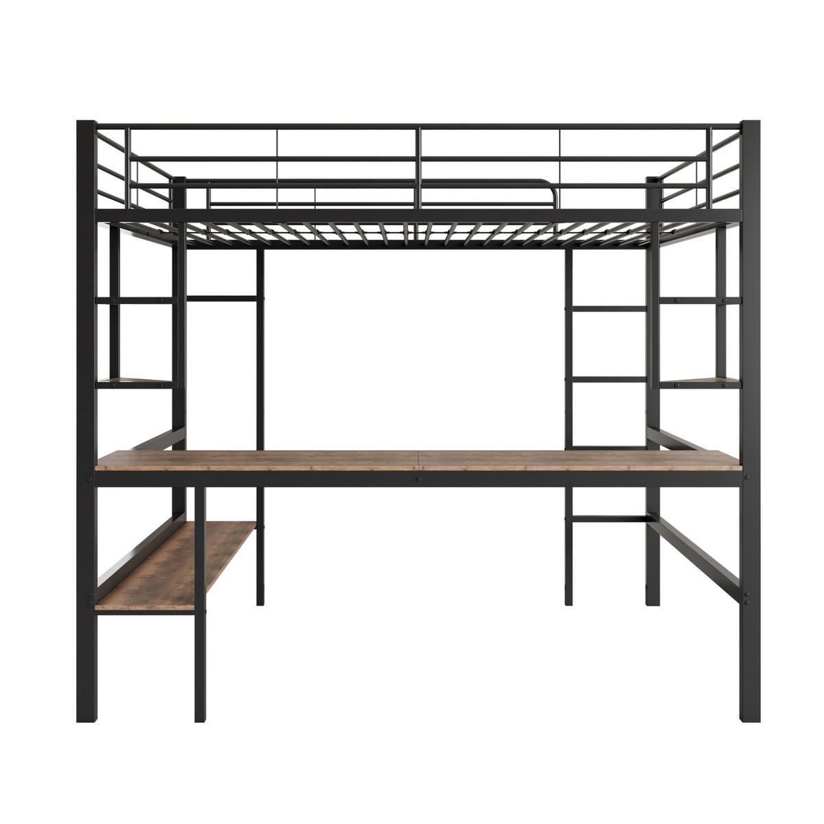 HOCHBETT aus Metall und MDF 90x200 cm Schwarz mit Schreibtisch und Regalen, platzsparendes Design - Schwarz, Metall (90/200cm) - Modfu