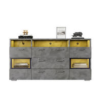 SIDEBOARD aus Spanplatte 140x33,5x72,5 cm Grau mit LED-Beleuchtung, Acryltüren und viel Stauraum - Grau, Holzwerkstoff (140/72.5/33.5cm) - Modfu