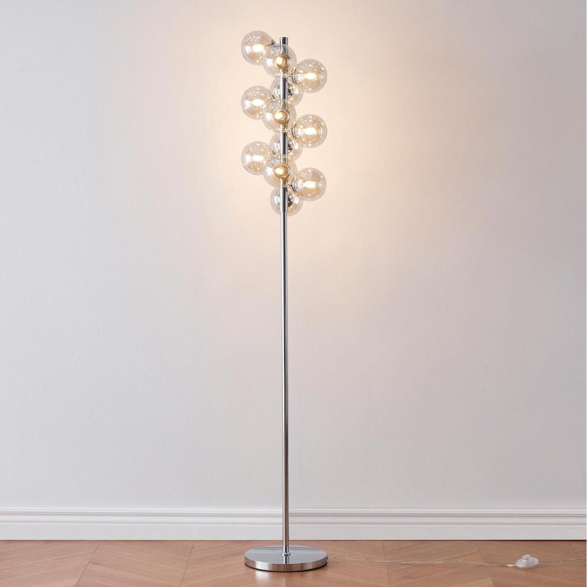 STEHLEUCHTE Ambrosia, Chrom und Bernstein, 157.5cm - Bernsteinfarben, Glas (26/26/157.5cm) - KOSILUM