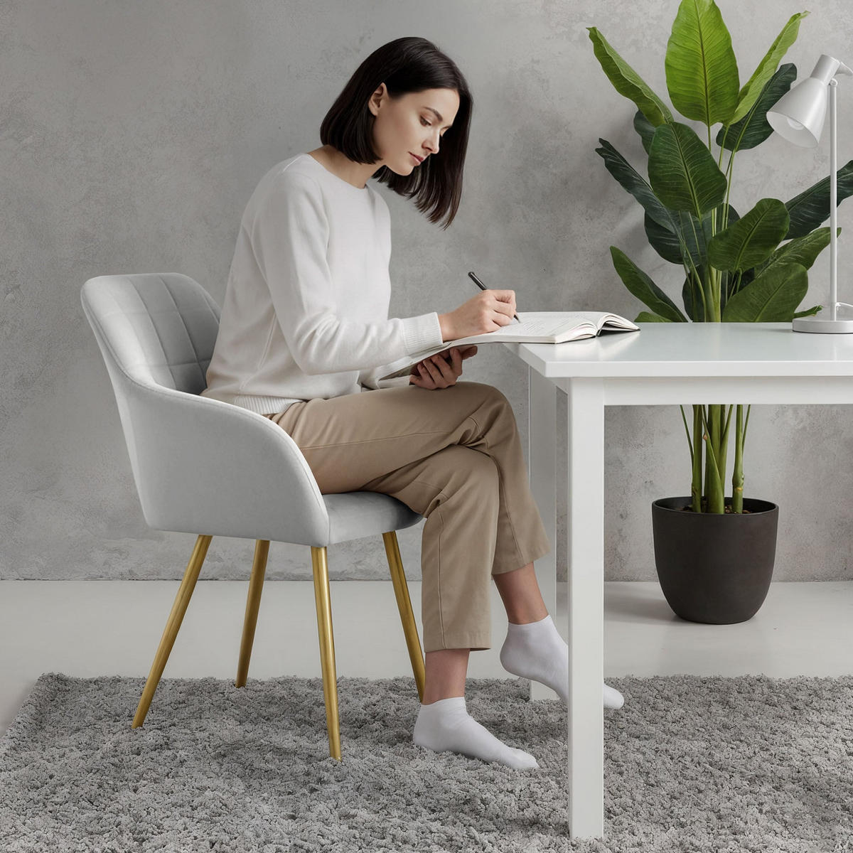 POLSTERSTUHL 2er Set, Metallbeine Hellgrau, Gold 54/82/58 - Hellgrau, Textil (54/82/58cm) - RAUMHIRSCH FURNITURE