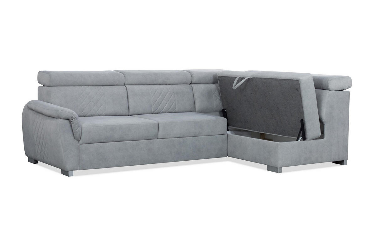 ECKSOFA Ravini Grau, mit Schlaffunktion und verstellbaren Kopfstützen, rechte seite - Grau, Holzwerkstoff (253/156cm) - Bettso