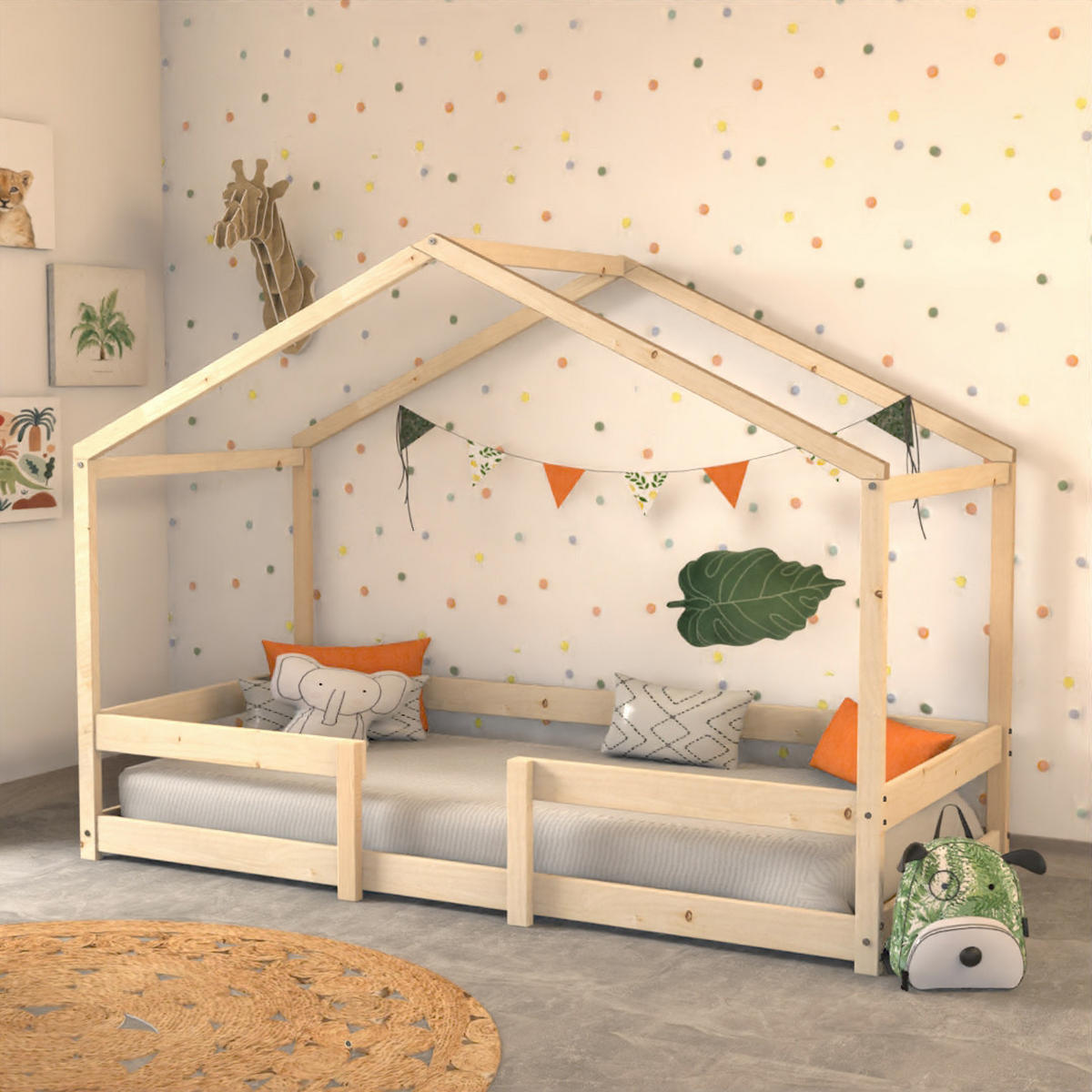 HAUSBETT INDIANA mit Lattenrost / Kinderbett 90x190 - Natural - Naturfarben, Holz (90/190cm) - Weber Industries