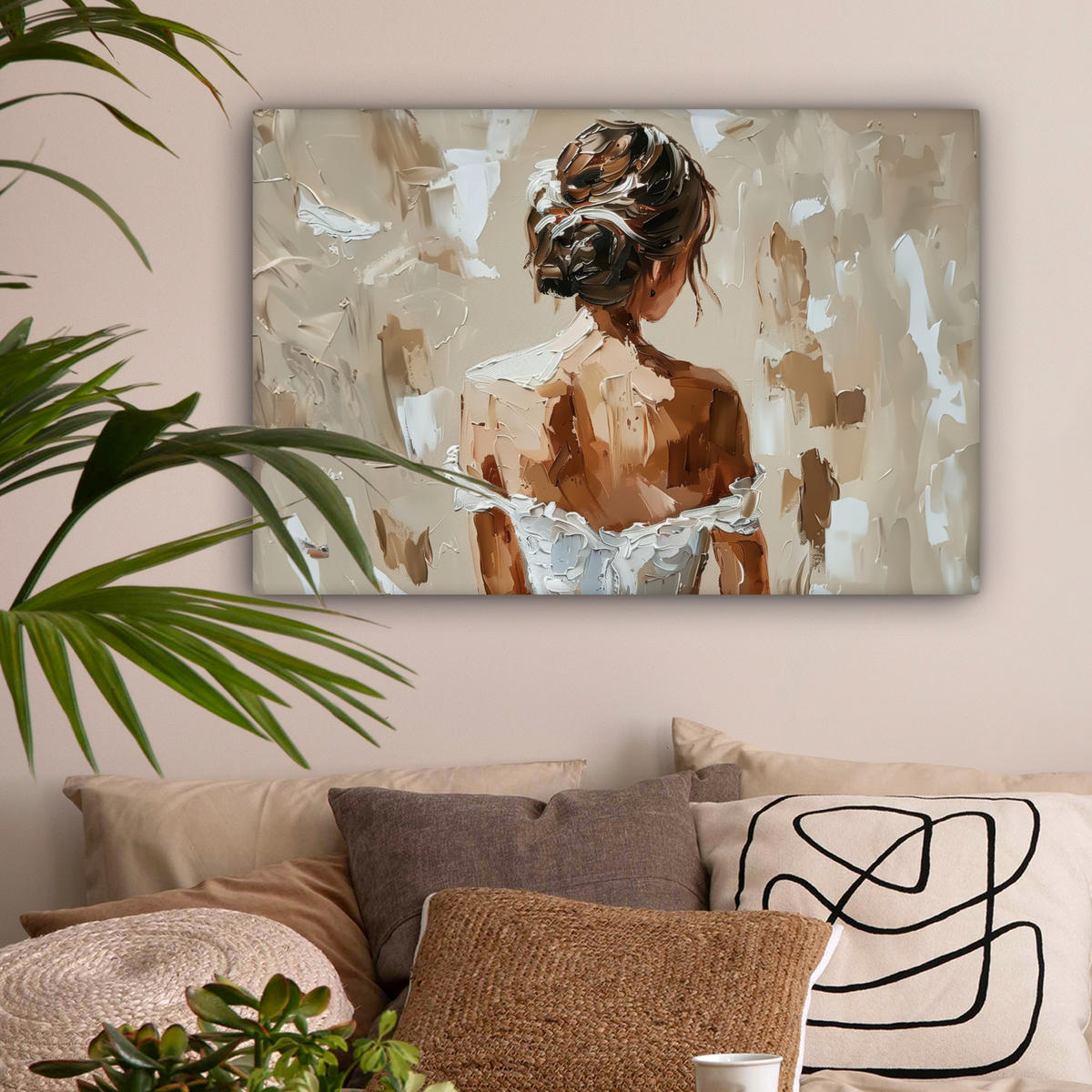 LEINWANDBILD - Frau - Farbe - Abstrakt - Beige - Modern - 90x60 - Deko Wohnzimmer - Sandfarben, Textil (90/60cm) - MuchoWow