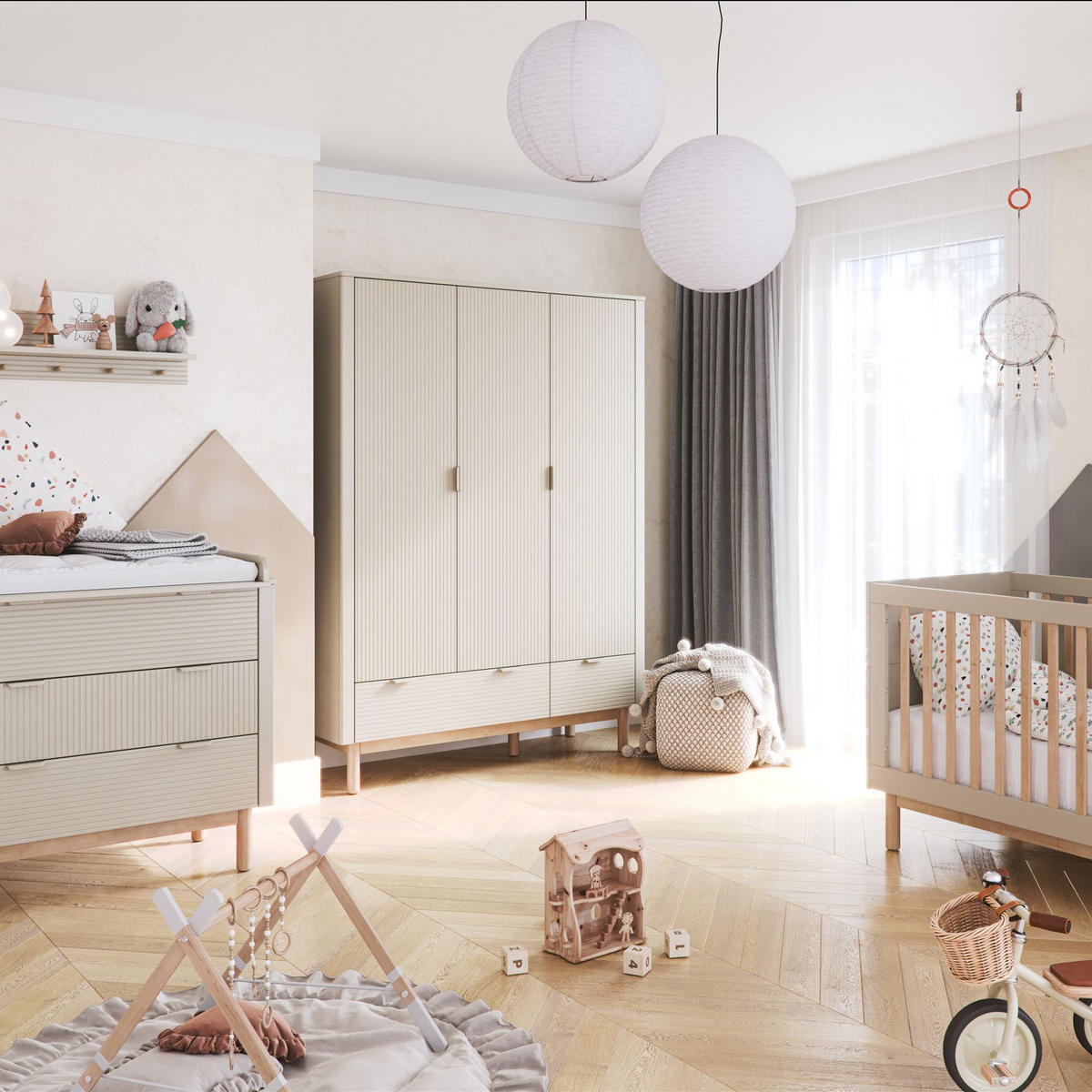 WICKELKOMMODE Lotti mit Schubladen - Beige, Holz (101/91/53cm) - KONSIMO®
