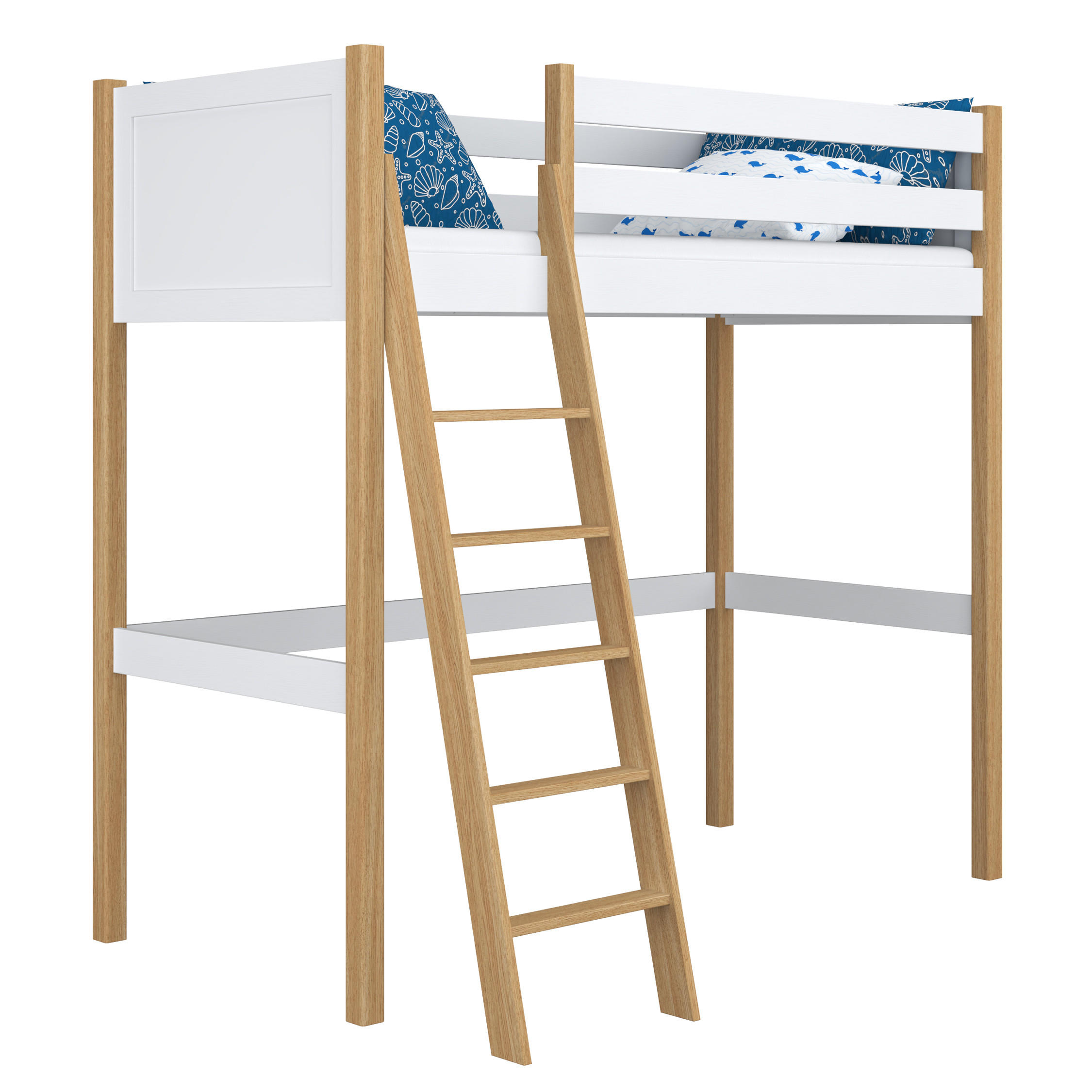 N-Wood Hochbett Eiche Artisan, Weiß 100x200 cm