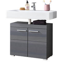 WASCHBECKENUNTERSCHRANK grau Hochglanz 60 x 56 cm, Badschrank 2-türig - Grau, Holzwerkstoff/Kunststoff (60/56/34cm) - Top.Furn