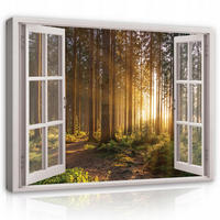 LEINWANDBILD Fenster Wald Bilder Wohnzimmer 100x70 - Multicolor, Holzwerkstoff (100/70cm) - Wallarena