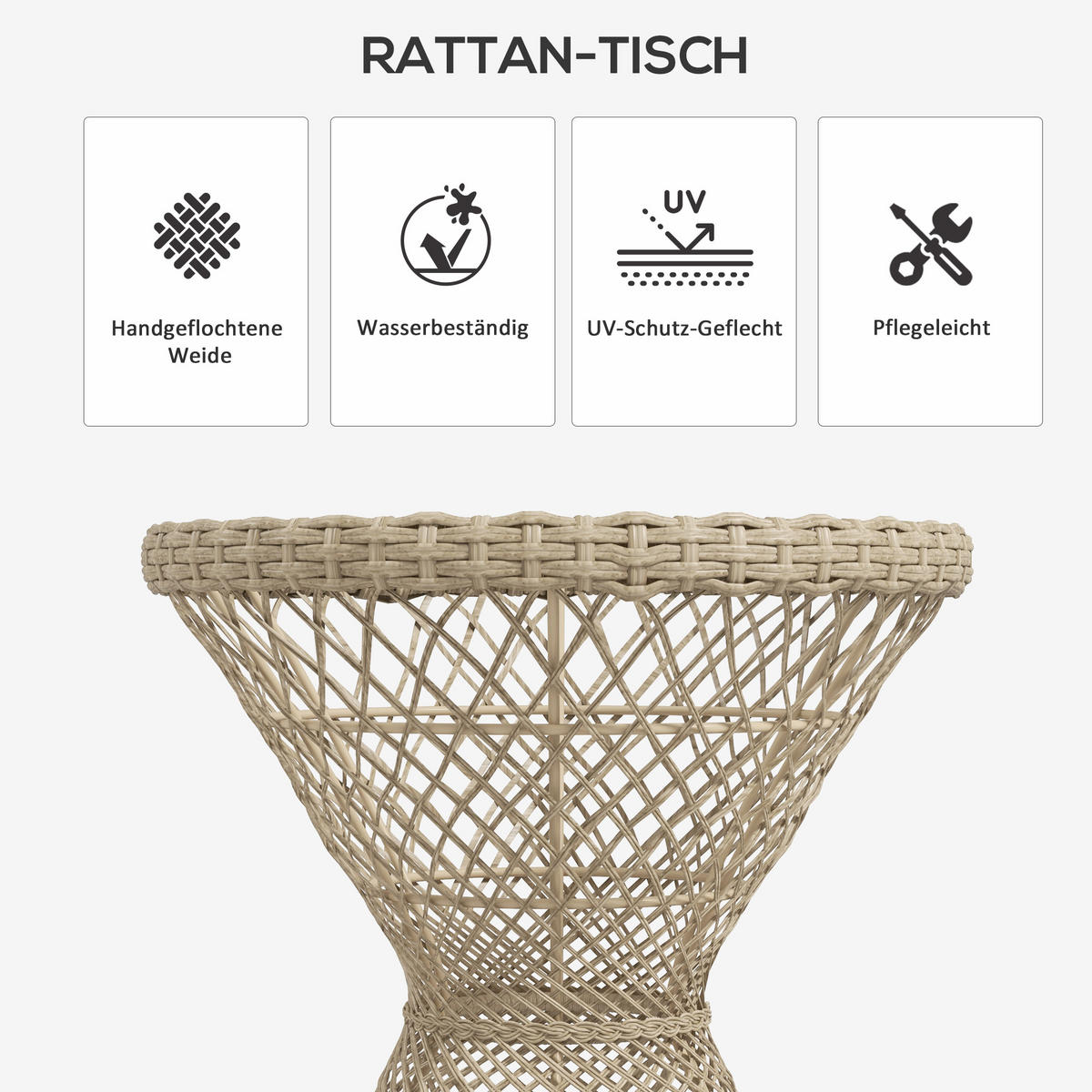 GARTENTISCH, Braun, Stahl, PE Rattan - Braun, Kunststoff (45/45/52cm) - Outsunny