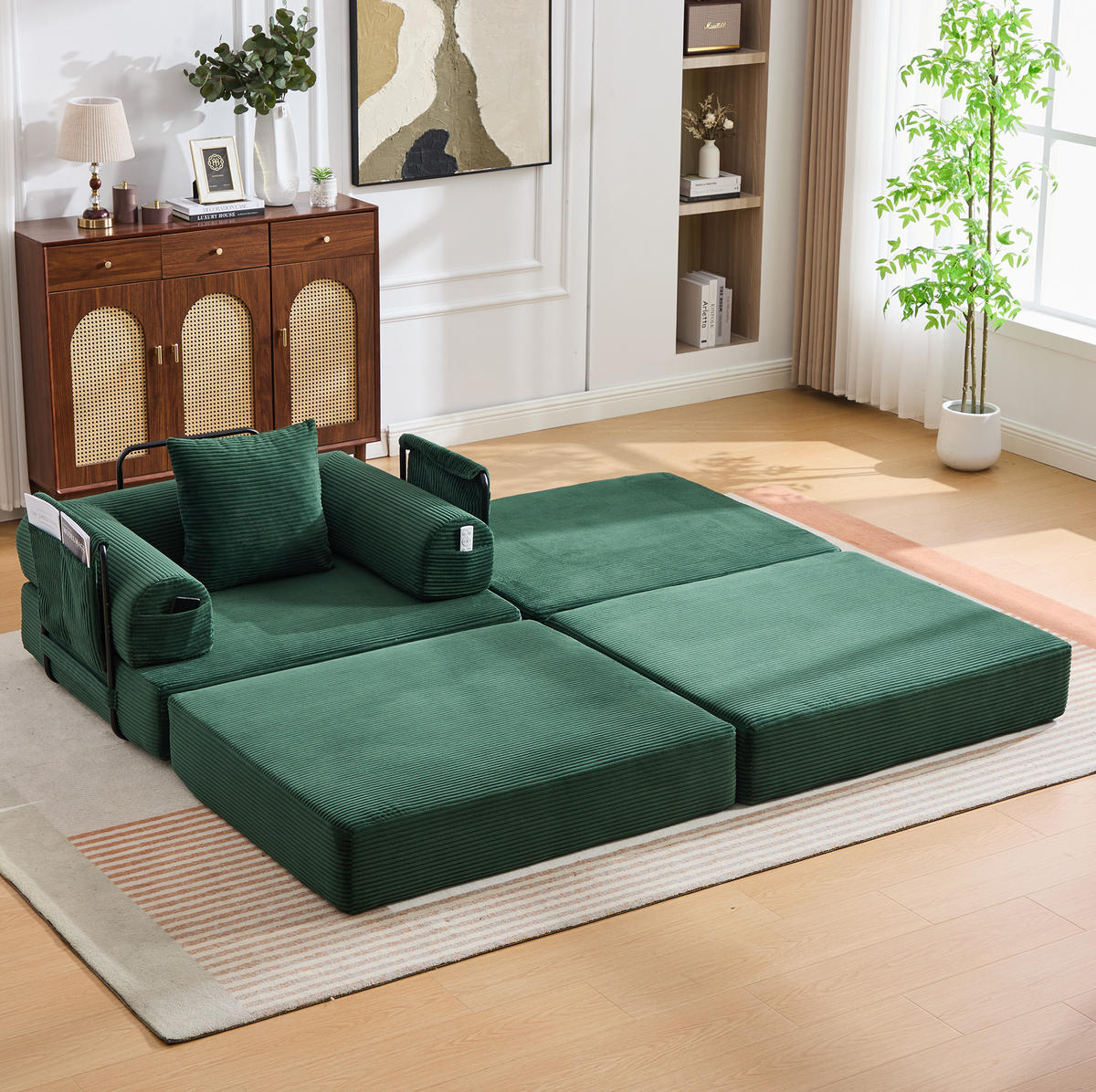 SESSEL mit Hocker modular ca. 112 x 190 x 67 cm Corduroy Emerald - Grün, Kunststoff (190/67/112cm) - Meubliv