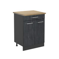 KÜCHENUNTERSCHRANK R-Line Schwarz Beton 80 cm AP Eiche - Anthrazit/Schwarz, Holzwerkstoff (60/81.6/60cm) - Vicco