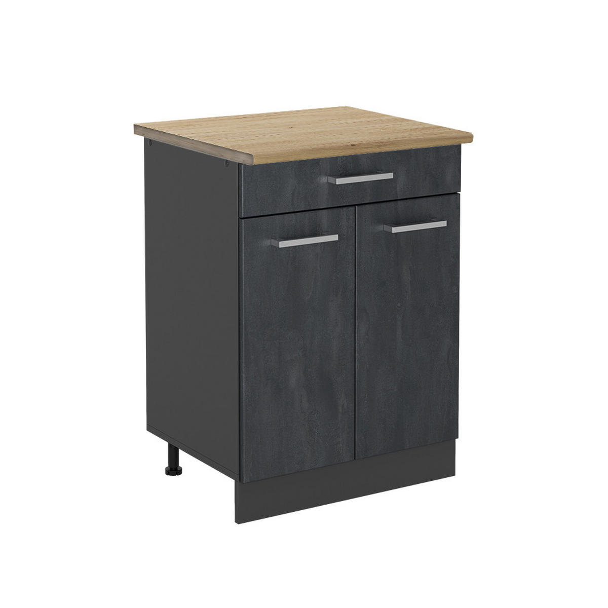 KÜCHENUNTERSCHRANK R-Line Schwarz Beton 80 cm AP Eiche - Anthrazit/Schwarz, Holzwerkstoff (60/81.6/60cm) - Vicco
