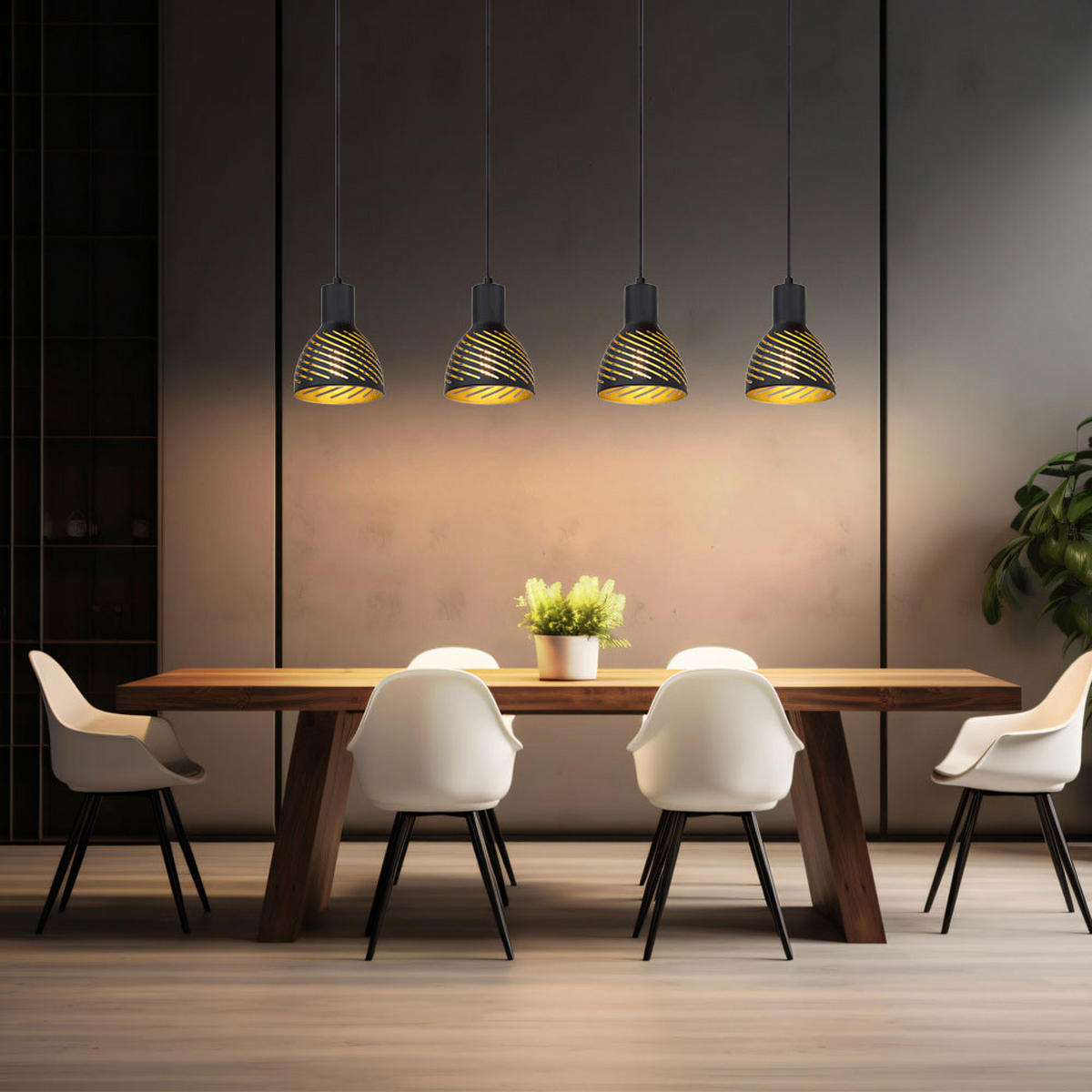 LED HÄNGELEUCHTE Metall Schwarz Gold Holzoptik - Schwarz, Metall (90/12.5/120cm) - Globo Lighting