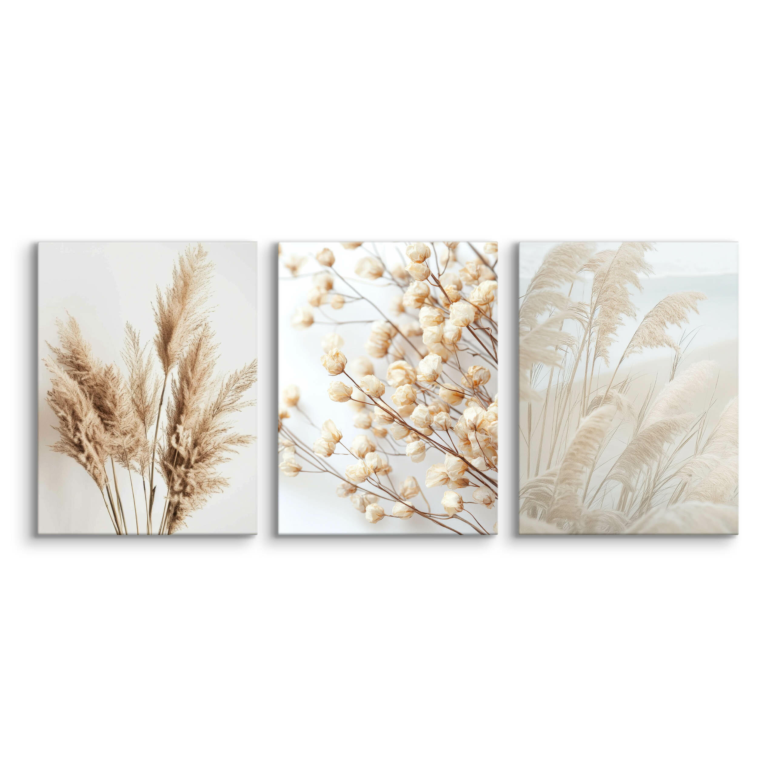LEINWANDBILDER 3-es Set Blumen Pflanzen - Blau/Beige, Textil (90/40cm) - Muralo