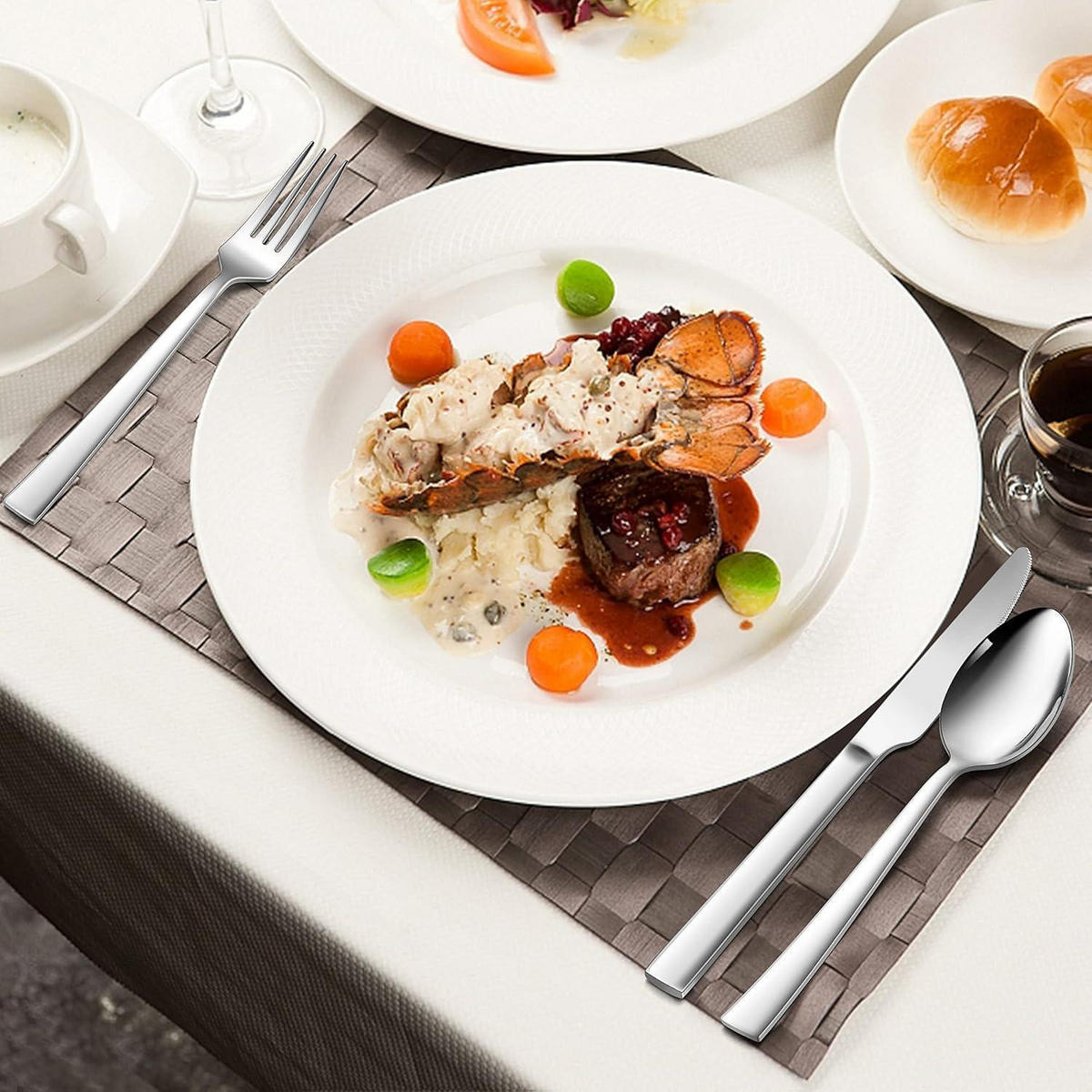 BESTECKSET 72-teilig für 12 Personen mit Steakmessern Edelstahl spülmaschinenfest - Silberfarben, Metall