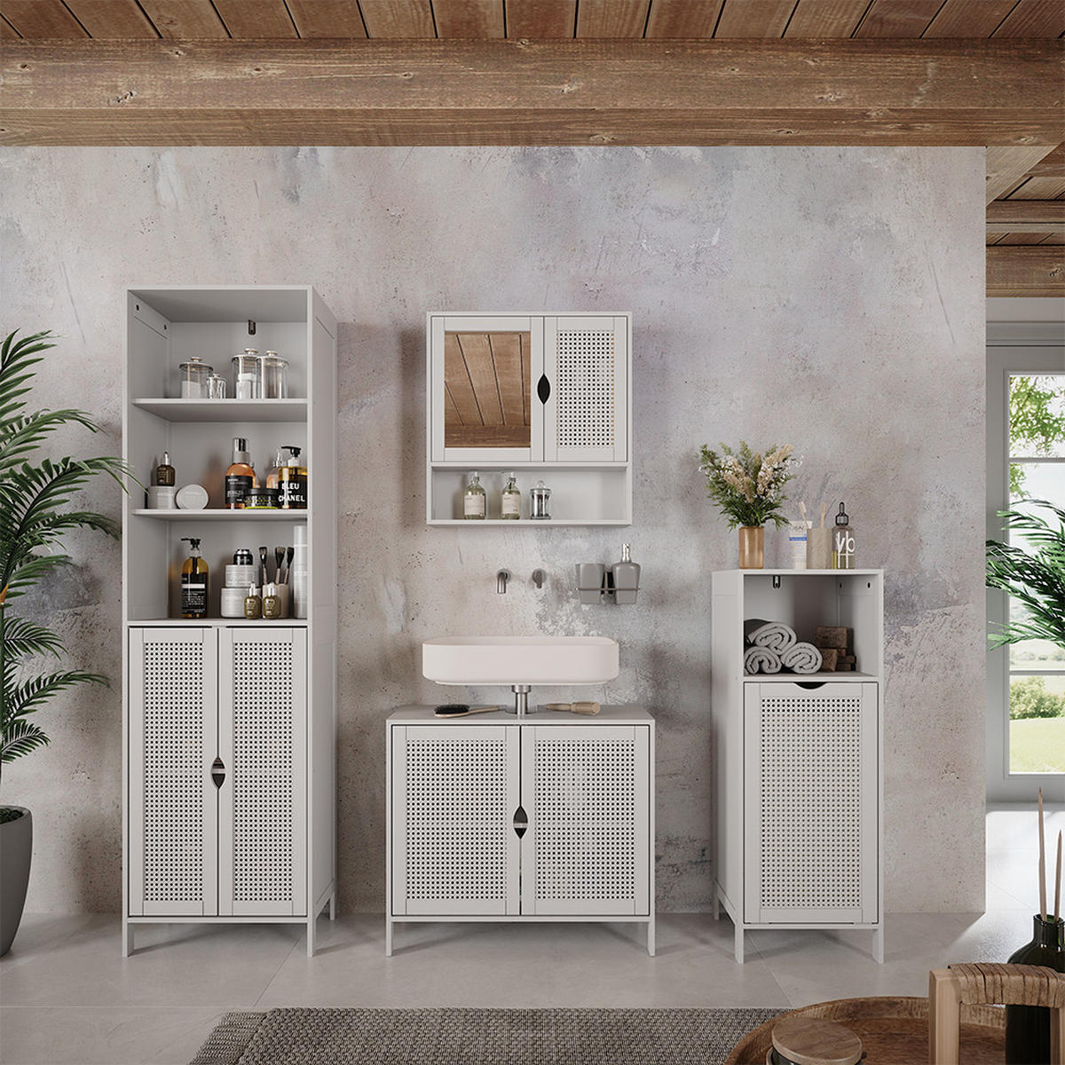 MIDISCHRANK Liora Weiß 36 x 98 cm mit Wäschekorb - Weiß, Holzwerkstoff (36/98/33cm) - Vicco