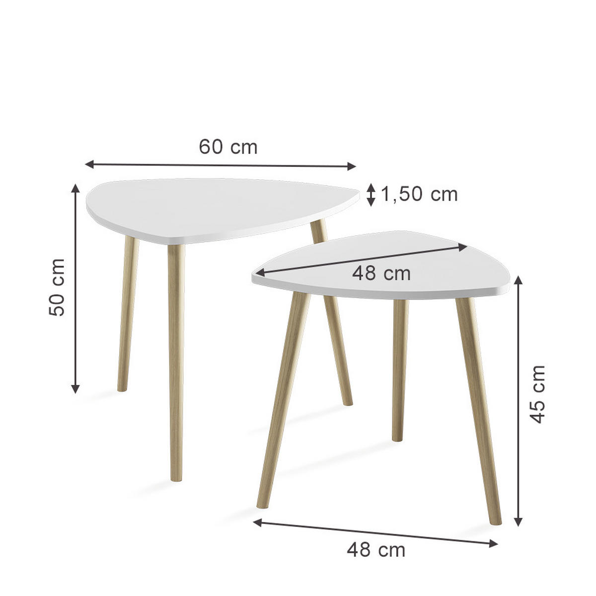COUCHTISCH Twino Weiß/Sonoma 60 x 50 cm 2er Set - Weiß, Holzwerkstoff (60/60/50cm) - Vicco