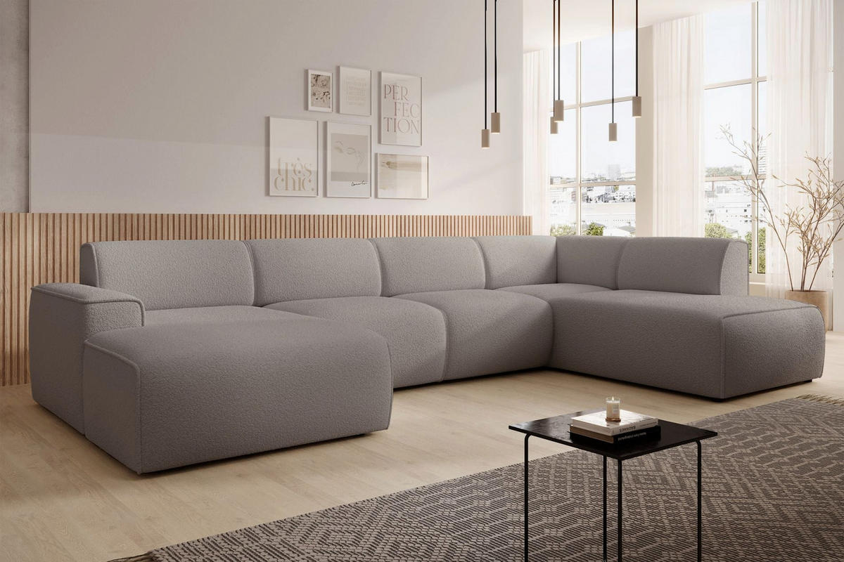 WOHNLANDSCHAFT Bouvi Graubraun rechts - Graubraun/Schwarz, Kunststoff/Textil (220/378cm) - Selsey