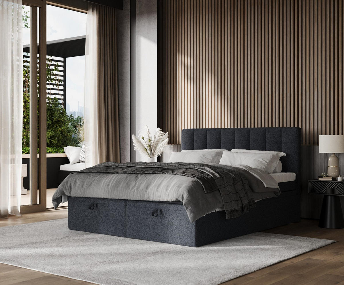 BOXBETT Lume 200/200 cm Anthrazit im Riva Stoff - Anthrazit/Schwarz, Holz/Holzwerkstoff (200/200cm) - AltaBeds