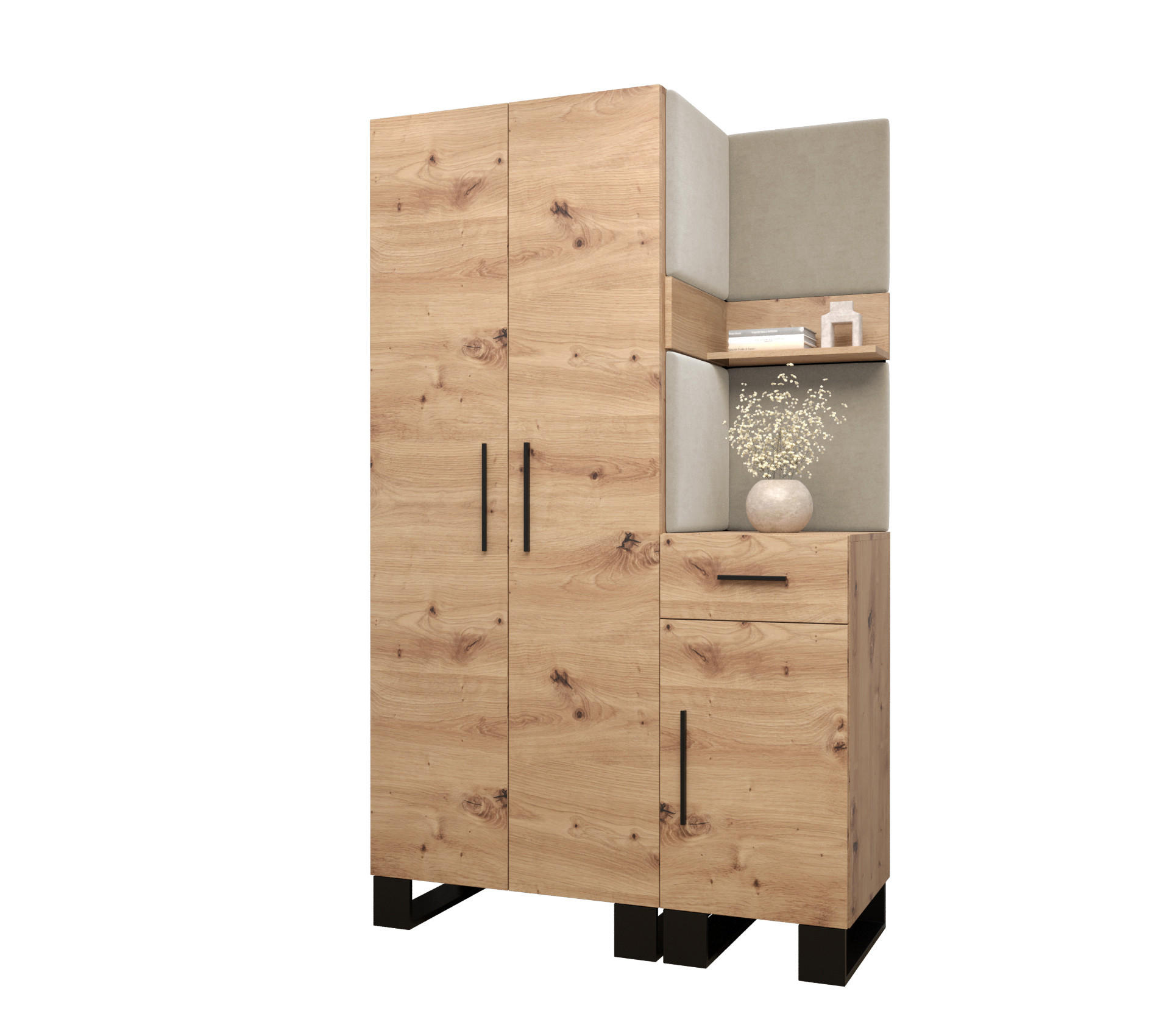 Abiks Möbel Garderoben-Set Eiche Artisan, Creme 116x196x45.6 cm
