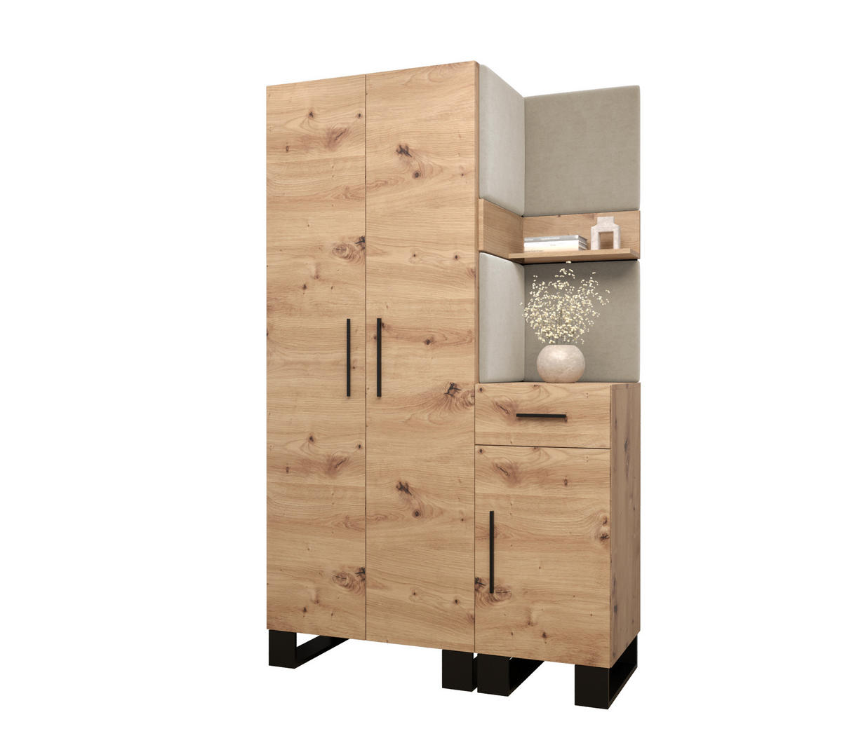 GARDEROBEN-SET 196/116/45,6 - Creme/Schwarz, Holz/Kunststoff (116/196/45.6cm) - Abiks Möbel