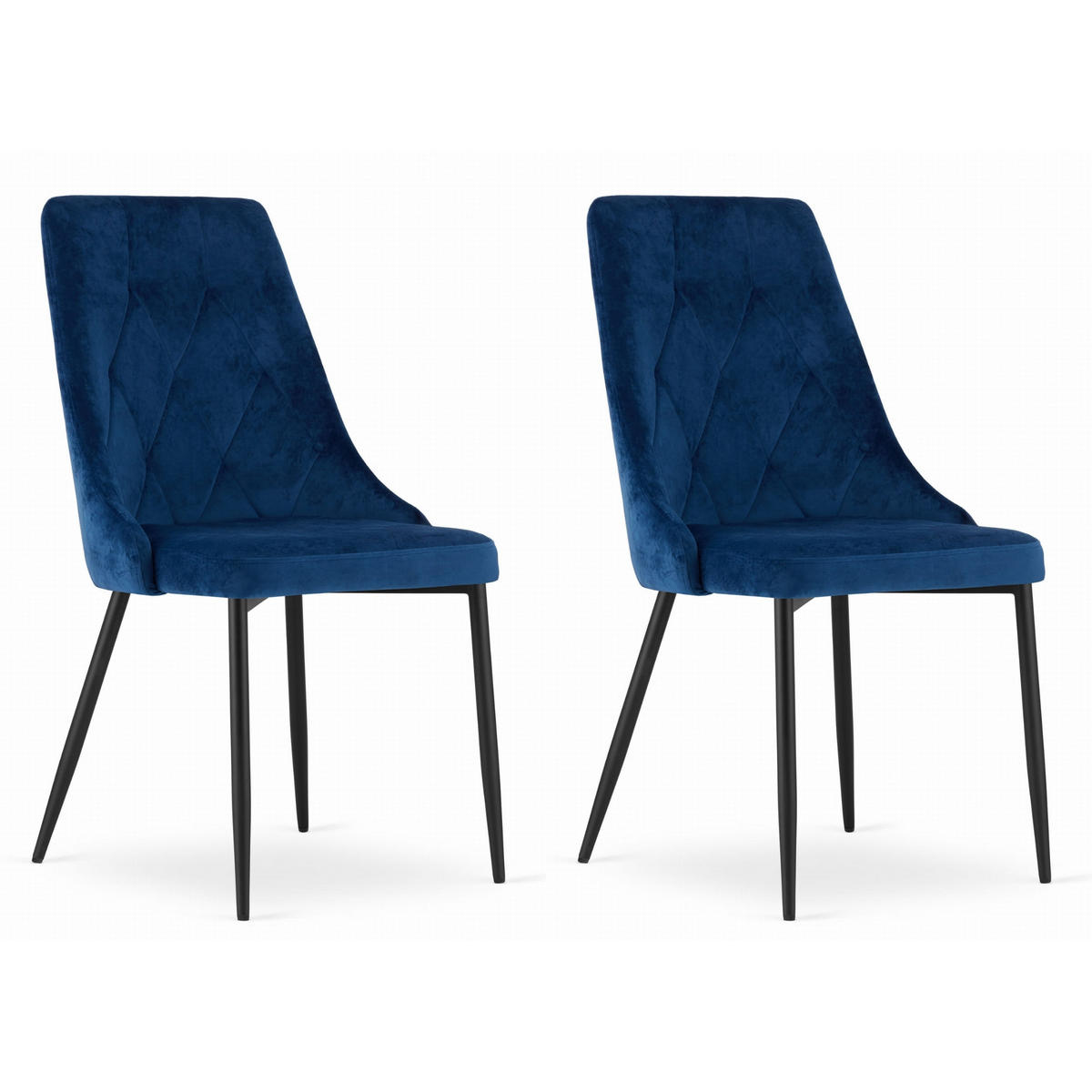 STUHL BRISIGHELLA 2-er Set, Blau, mit Samtstoff gepolstert - Blau, Textil/Metall (49/94/61cm) - Komodee