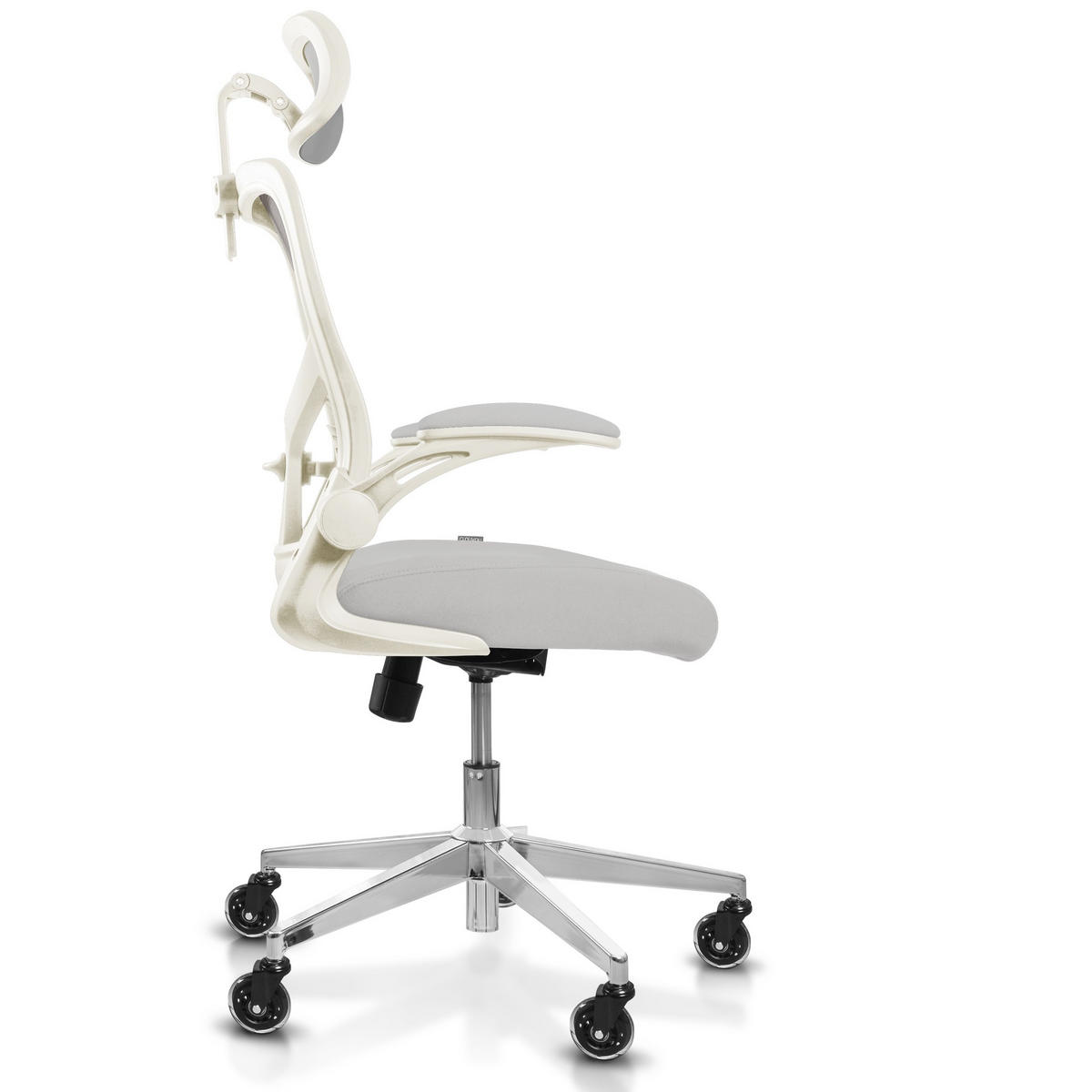 BÜROSTUHL SmartSeat Creme-Weiß - Beige/Silberfarben, Kunststoff/Textil (70/142/70cm) - Clouvou