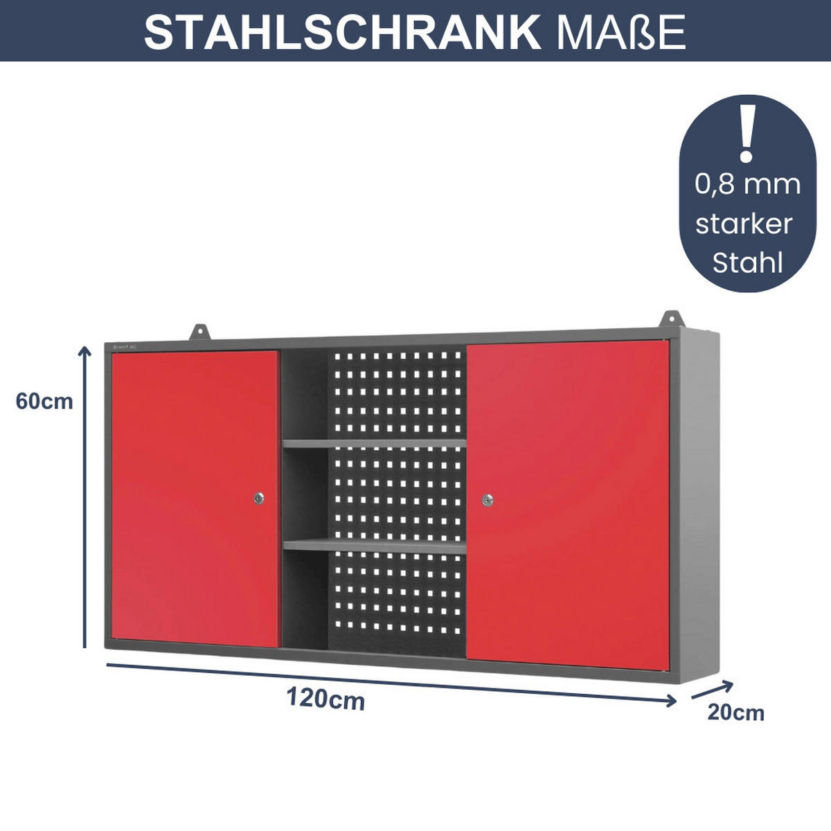 HÄNGESCHRANK Werkstatt abschließbar BEN 60x120x20cm Anthrazit-Rot - Anthrazit, Metall (120/60/20cm) - Jan Nowak