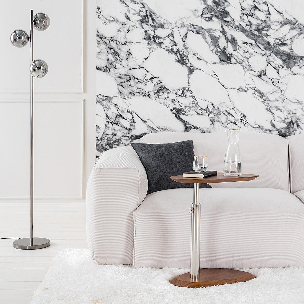 BEISTELLTISCH - höhenverstellbar, Echtholzfurnier / Metall - Walnussfarben, Holzwerkstoff (35/48/68cm) - home24