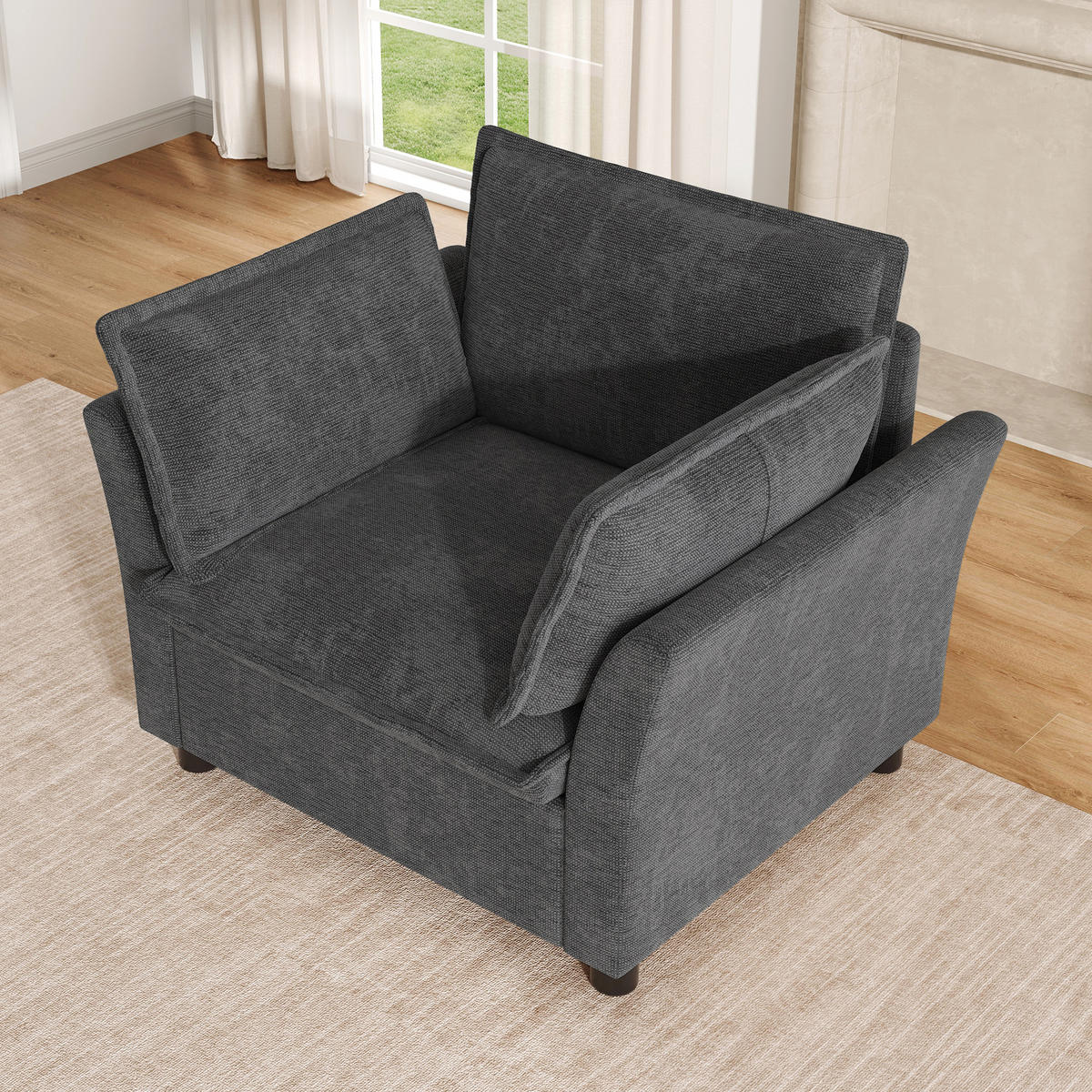 SESSEL Lounge, Grau, Chenille, Armlehnen, Rückenpolster - Grau, Textil (81/87/90cm)