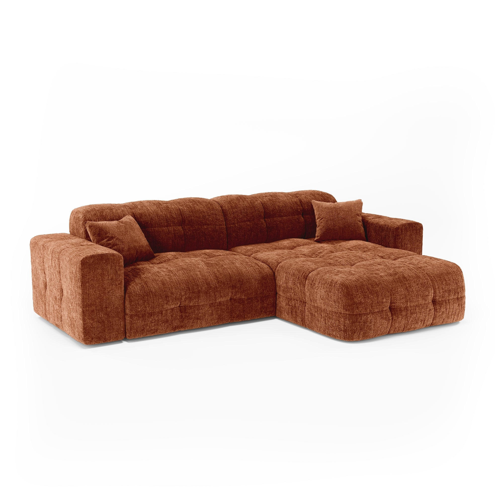 ECKSOFA rechtwinklig COCOON Geprägter Samt Terrakotta 230cm - Dunkelorange/Terracotta, Textil (230/155cm) - Premium Interiors